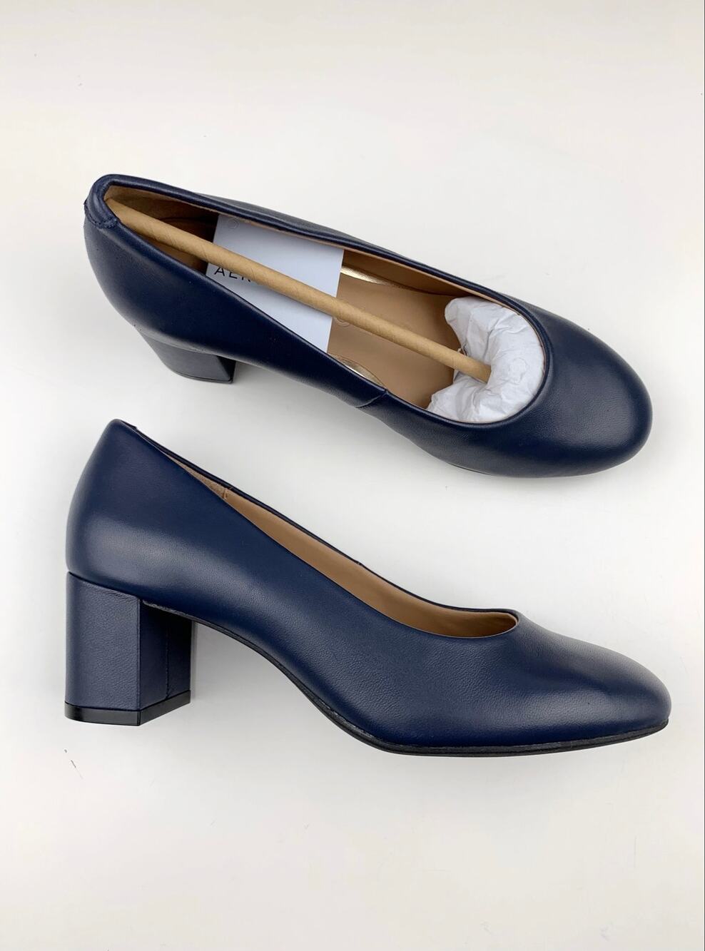 Aerosoles Ebel Pumps Blue Leather Slip On Comfort Block Heels Women's 6 Classic